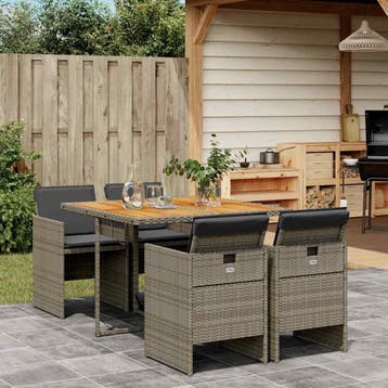 vidaXL 5-delige Tuinset met kussens poly rattan grijs, Tuin en Terras, Verzenden, Nieuw, 4 zitplaatsen, Tuinset