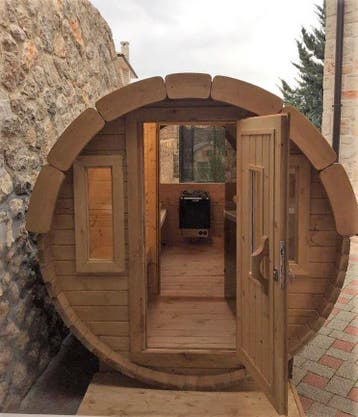 Barrelsauna voor tuin Thermowood 2-4 pers aanbieding, Ophalen of Verzenden, Nieuw, Fins of Traditioneel, Complete sauna