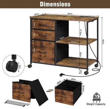 Archiefkast met Laadstation en Wielen – Printertafel 3 Laden, Verzenden, Nieuw