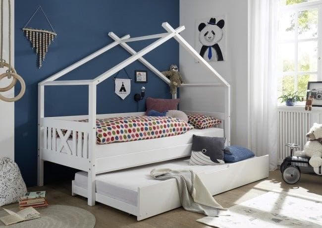Huisbed 90x200 Wit | Met Logeerbed | Nieuw, Kinderen en Baby's, Kinderkamer | Bedden, 85 tot 100 cm, 180 cm of meer, Lattenbodem