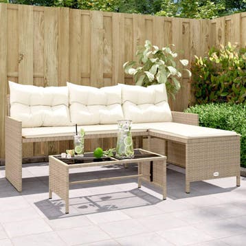 vidaXL Tuinbank met tafel en kussens L-vormig poly rattan, Verzenden, Nieuw