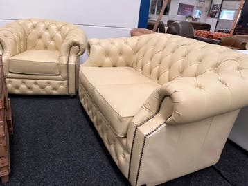 Chesterfield Maarssen ! 2 zits Creme Leren Chesterfield Bank, Ophalen, CHESTERFIELD, Tweepersoons, Leer