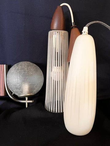Plafondlamp (3) - Vintage -Conisch- vertikaal gestreept
