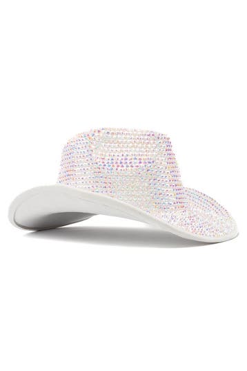 KIMU® Cowboyhoed Wit Roze Strass Steentjes Witte Cowgirl Wes, Ophalen of Verzenden, Nieuw, Carnaval