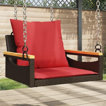 vidaXL Schommelbank met kussens 63x62x40 cm poly rattan, Tuin en Terras, Tuinbanken, Verzenden, Nieuw