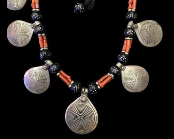Berberhalsketting - Zilver, Koraal - Marokko - 20e eeuw
