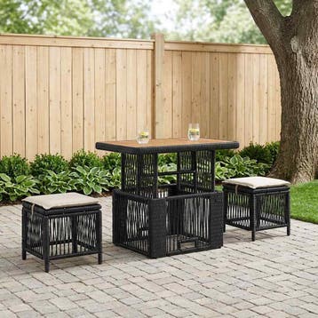 vidaXL Tuin eettafelset 3 st Zwart en Crème poly rattan, Tuin en Terras, Verzenden, Nieuw, Rotan, 3 zitplaatsen