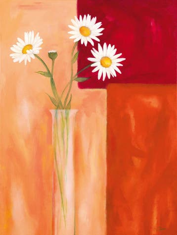 Kunstdruk Günter Gohn - Margeriten mit Siena-Braun 60x80cm, Verzenden, Nieuw