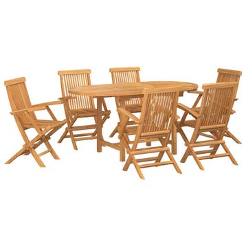 vidaXL Tuin eettafelset 7 st Bruin Massief Teakhout, Tuin en Terras, Verzenden, Nieuw