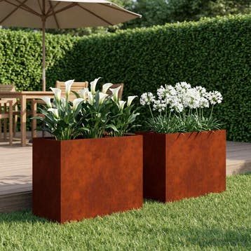 vidaXL Plantenbak 2 st Roestkleurig 60 x 30 x 50 cm weervast, Tuin en Terras, Bloembakken en Plantenbakken, Verzenden, Minder dan 60 cm