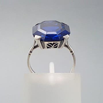 Zilver, Art Deco, Donker Blauwe Spinel(Getest) - Ring