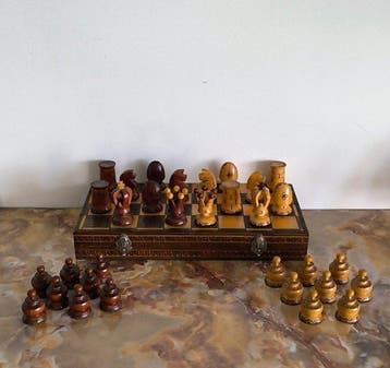 Handmade / Handpainted - Schaakspel - Reis schaakspel - Hout