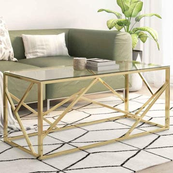 vidaXL Salontafel roestvrijstaal en gehard glas goudkleurig, Huis en Inrichting, Tafels | Salontafels, Verzenden, Nieuw, Metaal