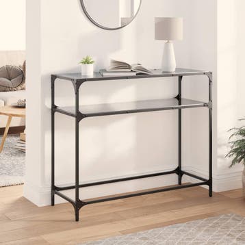 vidaXL Wandtafel met zwart glazen blad 98x35x81 cm staal, Verzenden, Nieuw, Metaal, 50 tot 100 cm