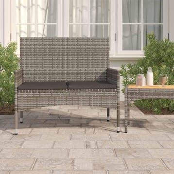 vidaXL Tuinbank 2-zits met kussens poly rattan grijs, Tuin en Terras, Tuinbanken, Verzenden, Nieuw