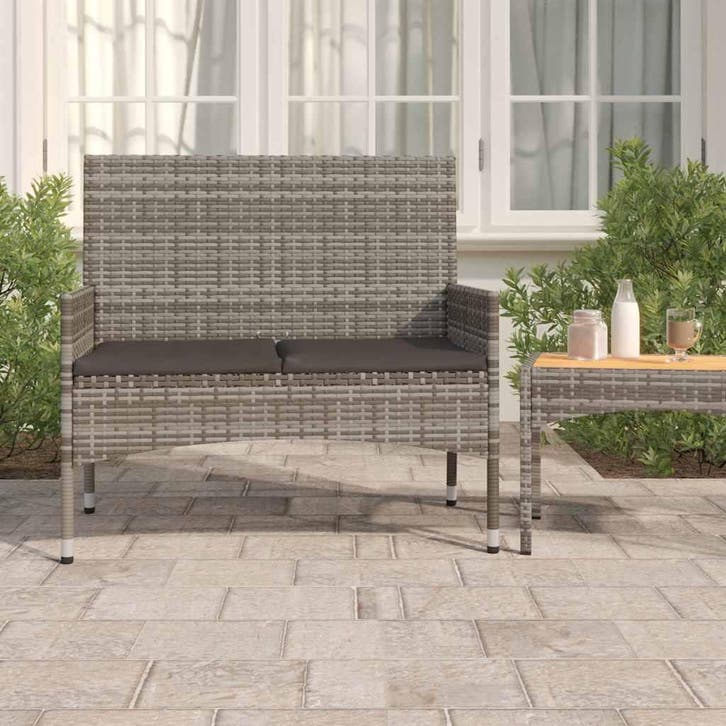 vidaXL Tuinbank 2-zits met kussens poly rattan grijs, Tuin en Terras, Tuinbanken, Nieuw, Verzenden