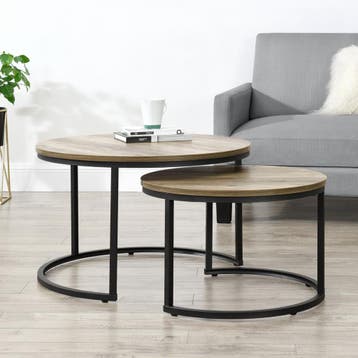 Salontafel Christchurch rond set van 2 houtkleurig donker en, Huis en Inrichting, Tafels | Salontafels, Verzenden, Nieuw