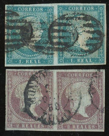 Spanje 1855 - Isabel II - EDIFIL - 41-42 - UN REAL AZUL, Gestempeld