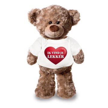 Knuffel teddybeer - pluche - 24 cm - hartje shirt - cadeau, Verzenden, Nieuw