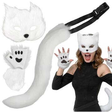 Ruhhy Witte verkleedset kat of vos – 4-delig met masker,.., Ophalen of Verzenden, Nieuw