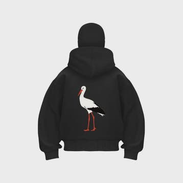 Unieke Heren Hoodie met Stork Bird Print - Stijlvol en Comfo