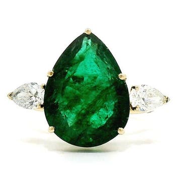 Ring - 14 karaat Geel goud - 7.51ct. tw. Smaragd - Diamant, Nieuw
