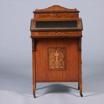 Engelse notenhouten davenport ca 1880 met blond inlegwerk en, Antiek en Kunst, Ophalen of Verzenden