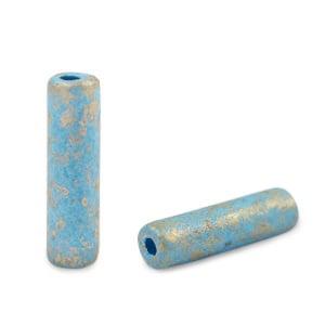 5x DQ Grieks keramiek kralen gold spot tube Aquamarine bl..., Ophalen of Verzenden, Nieuw, Kraal