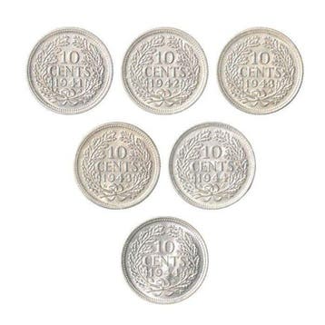 Nederland. Wilhelmina. 10 Cents 1941 PP, 1942 PP, 1943 PP,