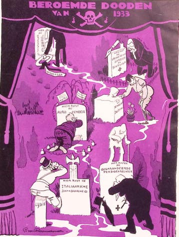 Beroemde doden van 1933 op spotprent (lijst optie, Lithos), Antiek en Kunst, Verzenden
