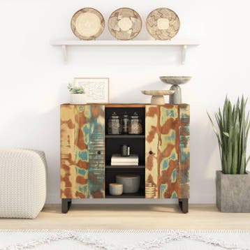 vidaXL Dressoir met 2 deuren 90x33x75 cm massief gerecycled, Verzenden, Nieuw, 50 tot 100 cm, 25 tot 50 cm