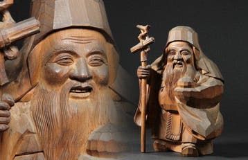 Wooden Jurojin, God of Longevity and One of Japan’s Seven