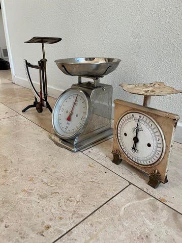 Collectie van 3 vintage mechanische weegschalen – winkel-,, Antiek en Kunst, Curiosa en Brocante