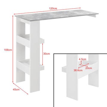 Bartafel Bromoella wandmontage 120x45x106 cm wit betonlook, Verzenden, Nieuw