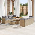 vidaXL Tuin Sofa Set met kussen met opslag 11 pcs beige en, Verzenden, Nieuw, Rotan