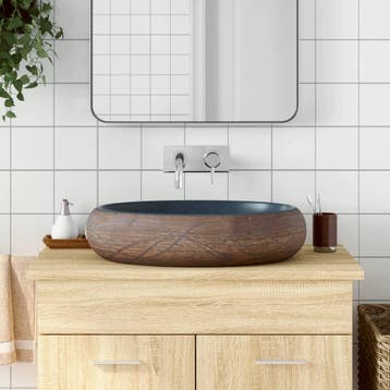 vidaXL Opzetwasbak ovaal 59x40x15 cm keramiek bruin en blauw, Verzenden, Nieuw