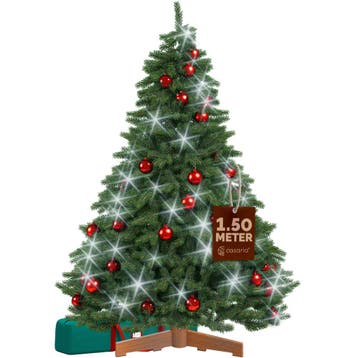 Kunstkerstboom premium 150cm + kerstballen rood + kerstve..., Verzenden, Nieuw