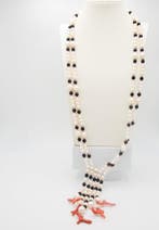 Ketting met hanger - 18 karaat Geel goud Onyx - Koraal, Sieraden, Tassen en Uiterlijk, Antieke sieraden