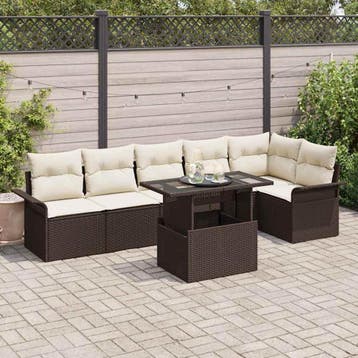 vidaXL Tuin Sofa Set 7 st Bruin poly rattan, Verzenden, Nieuw, Rotan, 7 zitplaatsen