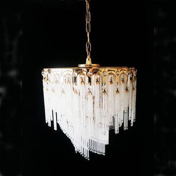 Plafondlamp - Messing, Kristal - Waterval-lamp - 82 cm, Huis en Inrichting, Nieuw