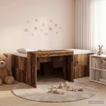 vidaXL Hoge Bed Frame met Bureau voor Kinderen Oud hout 80 x, Verzenden, Nieuw, Bruin, Hout