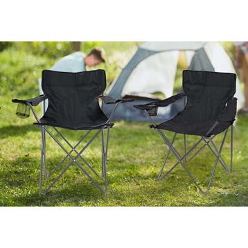 Set van 2 inklapbare campingstoelen - visstoel - zwart, Caravans en Kamperen, Verzenden, Nieuw