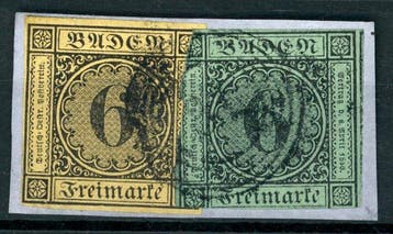 Baden 1851/1853 - Zeer zeldzame gemengde frankering met, Gestempeld