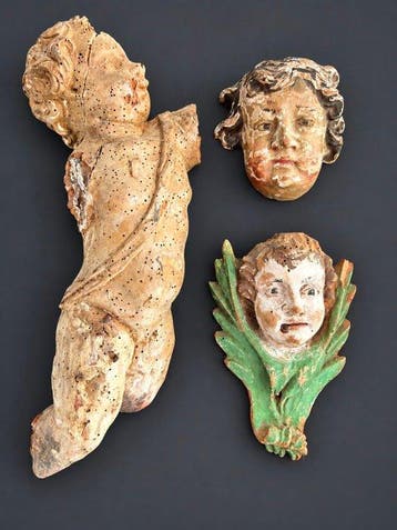 sculptuur, Fragments de sculptures - 35 cm - Polychroom hout