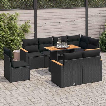vidaXL 9-delige Loungeset met kussens poly rattan acacia, Verzenden, Nieuw, Loungeset