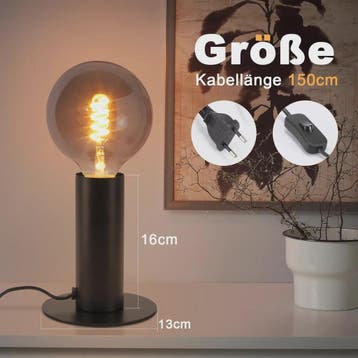 Vintage Zwarte Tafellamp E27 - Retro Sfeerlicht voor Slaapka, Verzenden, Nieuw