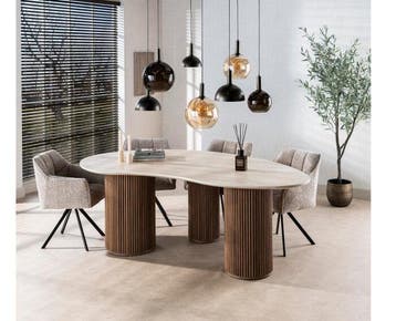 Eettafel Kuho organisch travertin keramiek 215x120 cm -, Huis en Inrichting, Tafels | Eettafels, Ophalen of Verzenden, Nieuw