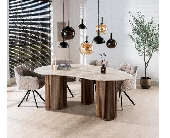 Eettafel Kuho organisch travertin keramiek 215x120 cm -, Huis en Inrichting, Tafels | Eettafels, Nieuw, Ophalen of Verzenden