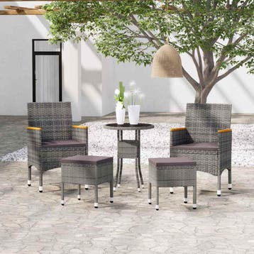 vidaXL 5-delige Loungeset poly rattan grijs, Tuin en Terras, Verzenden, Nieuw, Loungeset