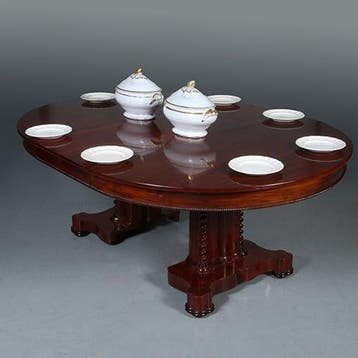 Ronde vroeg Biedermeier coulissentafel tot 12 max 14 persone, Antiek en Kunst, Antiek | Meubels | Tafels, Ophalen of Verzenden
